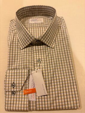 Lorenzo Uomo Yellow, Gray and White Check Trim Fit Shirt